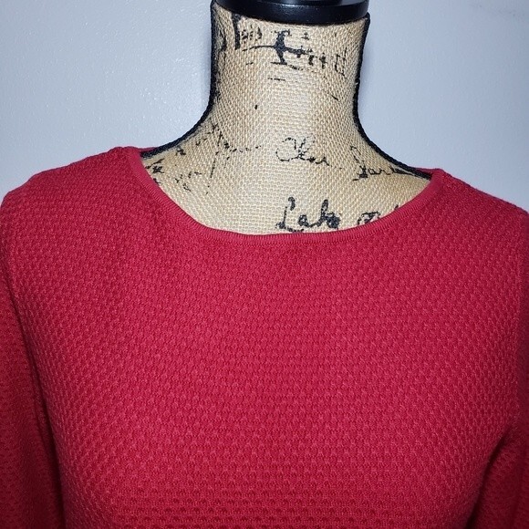 J. Jill Carmine Red Waffle Knit Crewneck Tunic Sweater Size S - Picture 2 of 8